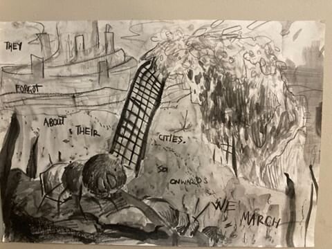 Artist: Deborah Kam // IG: @arler.smallineMedium: graphitePiece: “decay of the grand”Text: