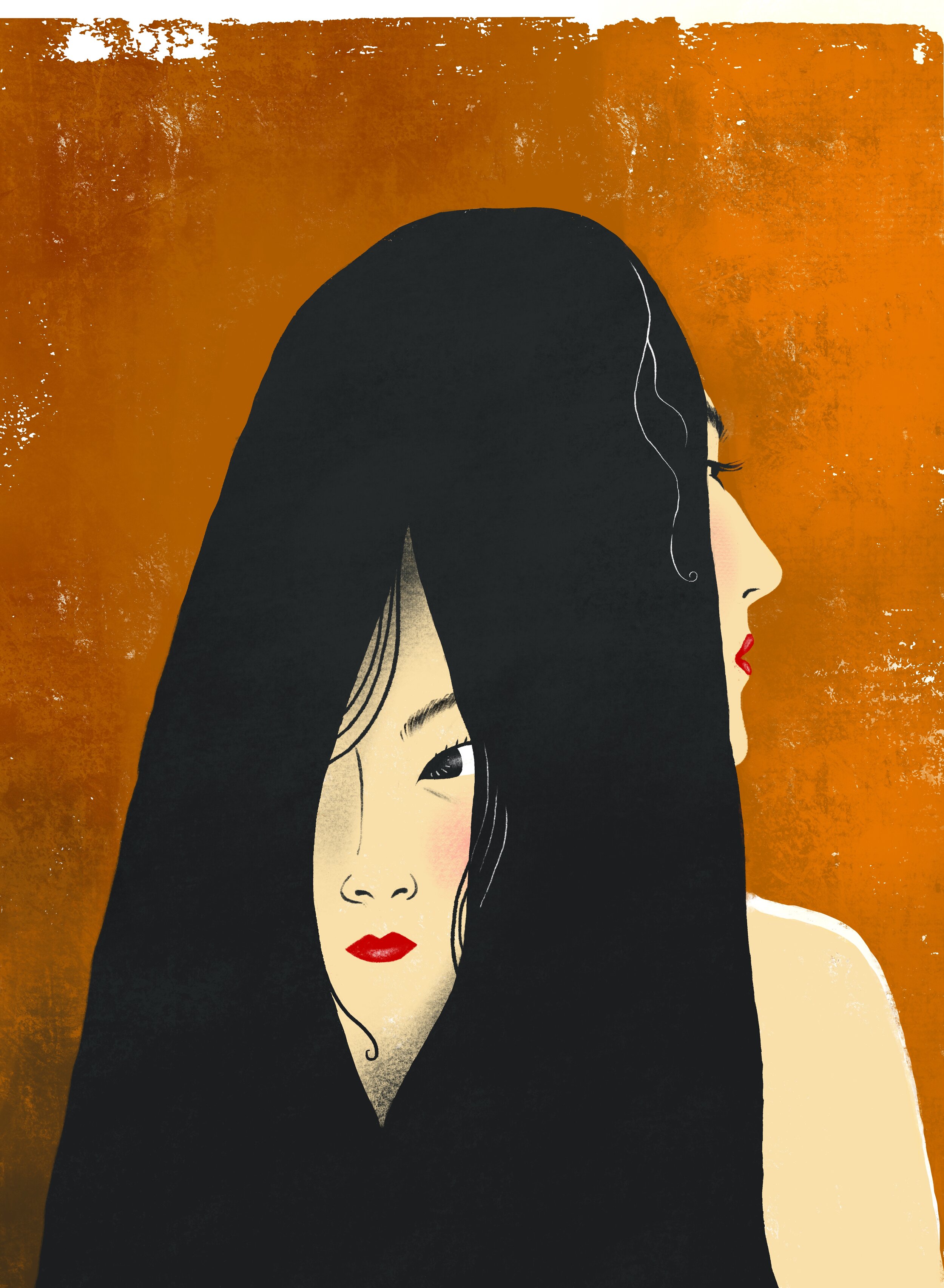 “Saving Face” (2020)Digital, Screenprint - This piece is about my experiences with hiding my true emotions as an Asian woman. Too often I have minimized myself in the past in order to not cause a stir, but I have found that these feelings always find a way of leaking out one way or another, and it more often than not is a disservice to myself when I am denying my true emotions, or when someone is being disrespectful to me.