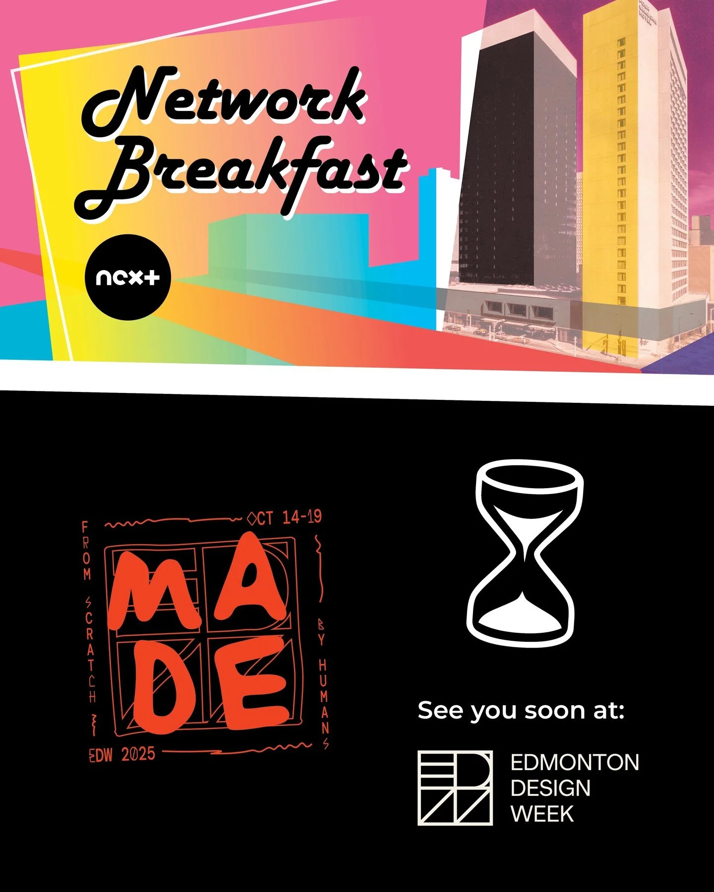 See you at @edmontondesignweek ! If you haven't registered for our Network Breakfast, search it up on Eventbrite and we'll save a spot for you to mix with others in the Architecture, Engineering, Construction and adjacent industry. 🍊🥯🍓🥐

#nextarc