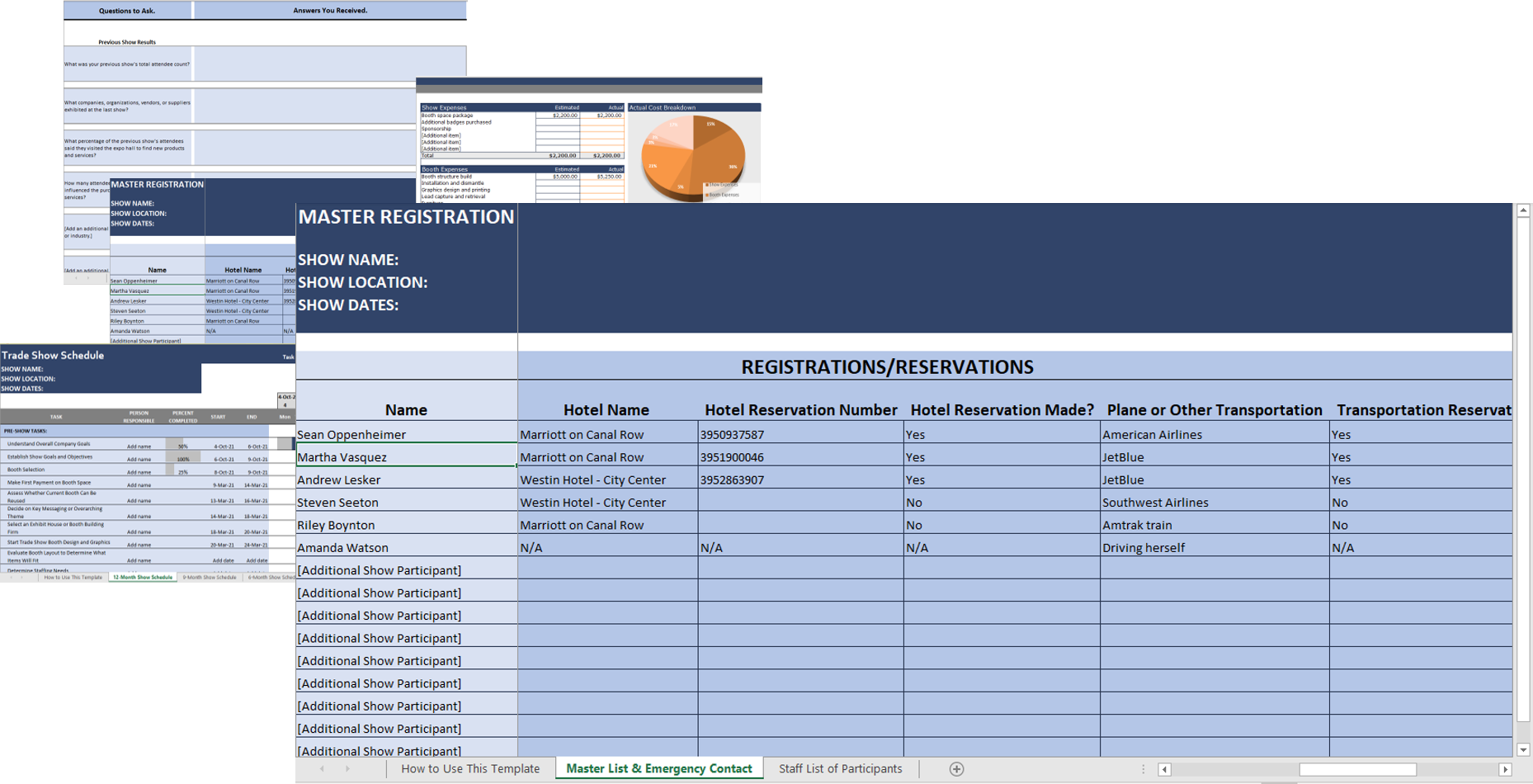 Screenshot of free downloadable trade show staff spreadsheet.