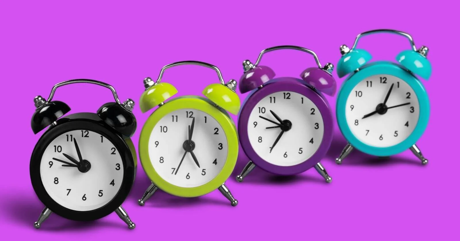 Time management demonstrated by multiple clocks set to different times.