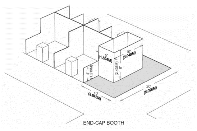 Line drawing of an end cap booth to demonstrate layout and size. Sourced from Freeman.