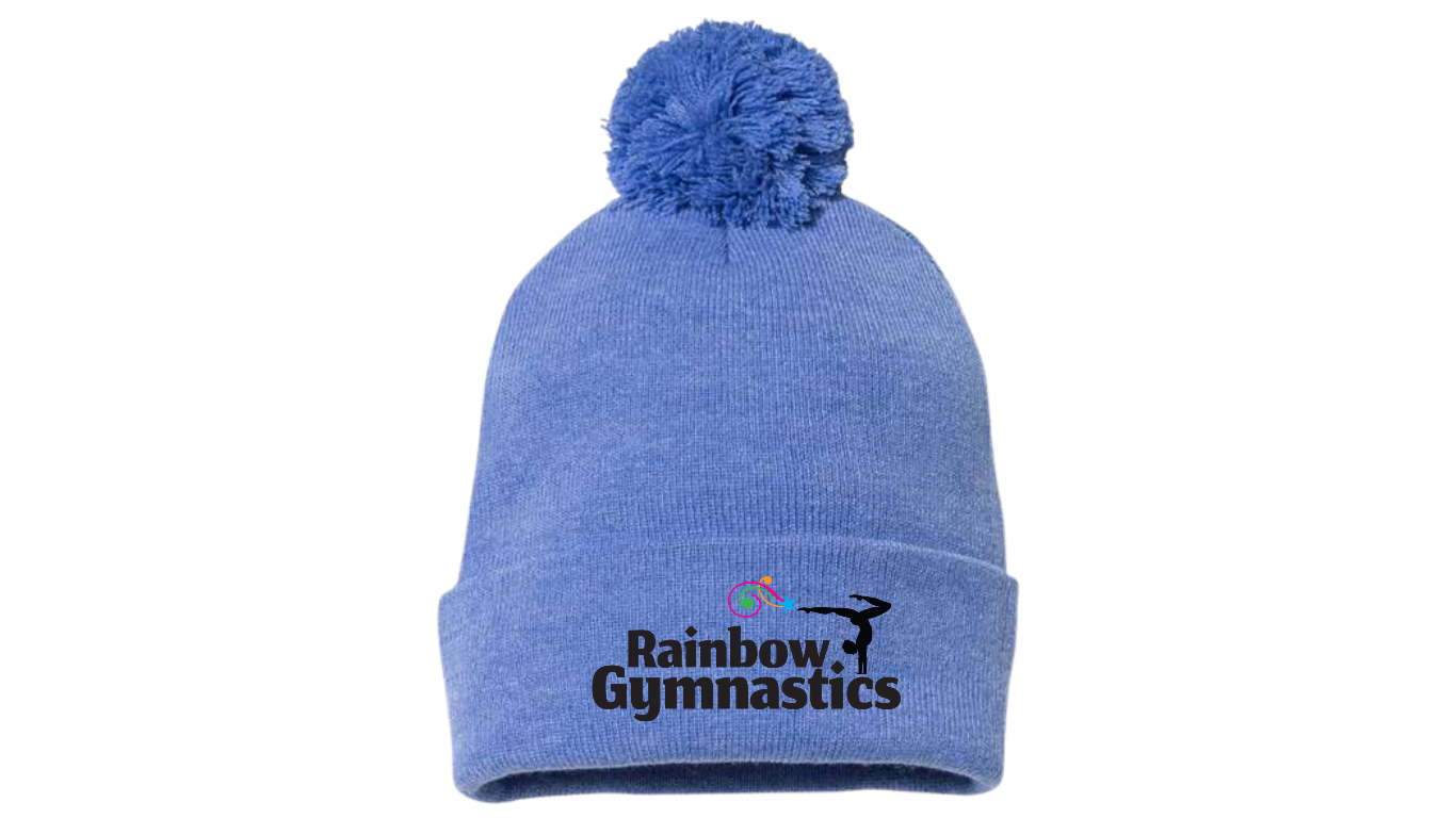 Rainbow Gymnastics Pom-Pom Cuffed Beanie