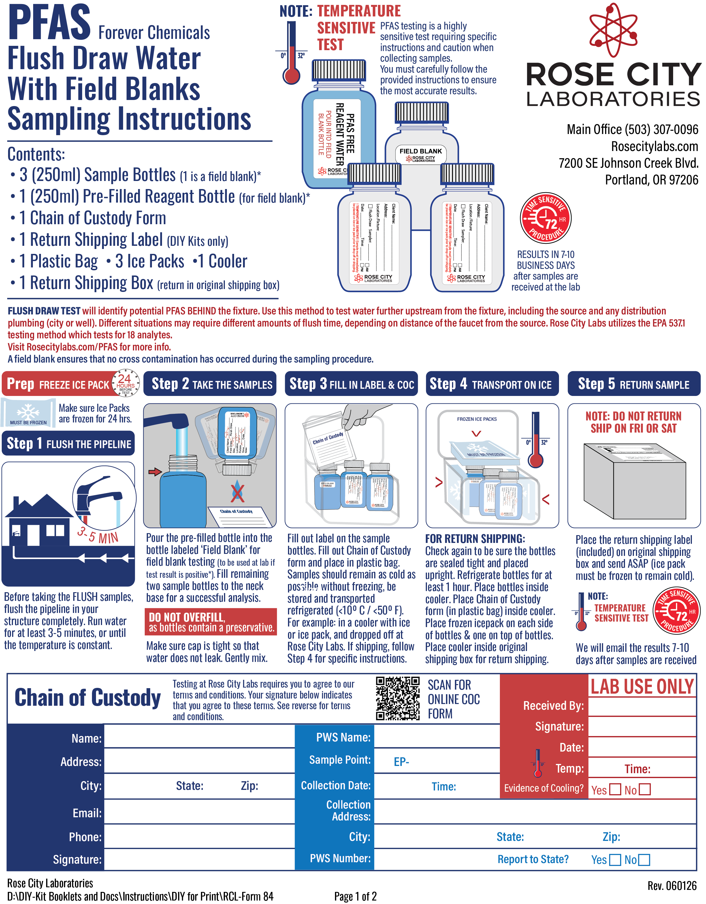 PFAS DIY TEST KIT Easy to follow instructions. Temperature Sensitive Test