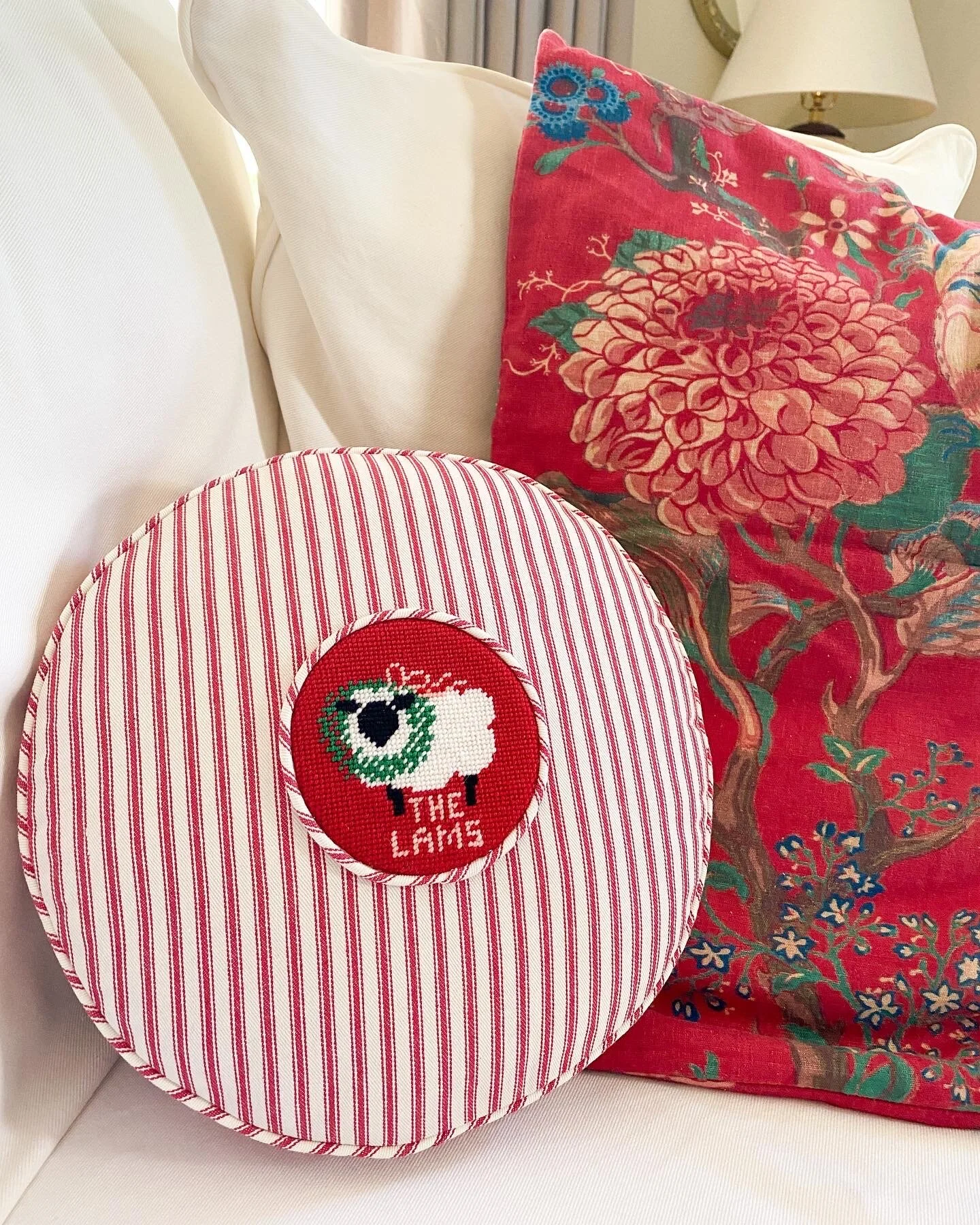 Needlepoint Finishing Ideas Christmas Round Pillow — Le Point Studio