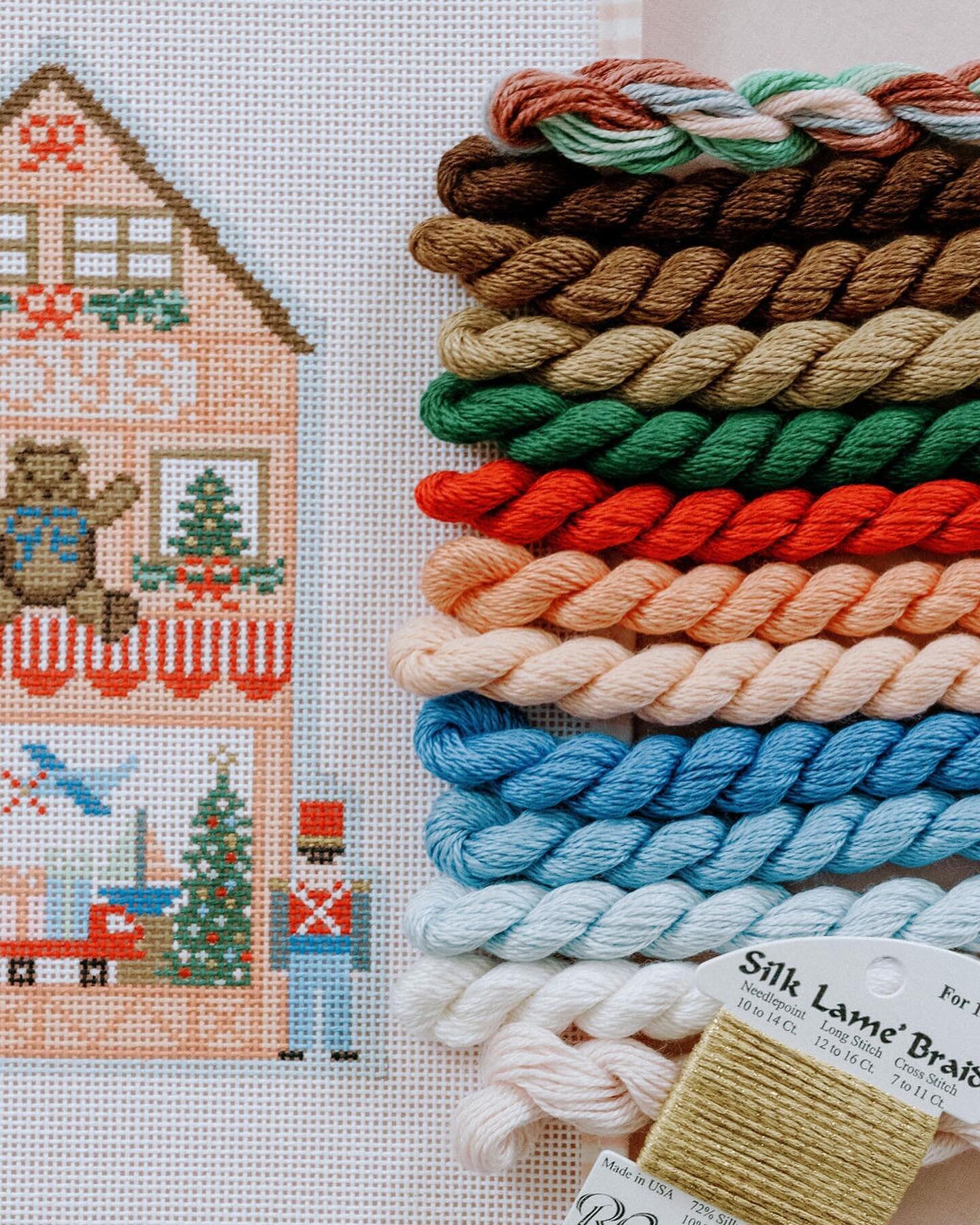 Exciting news! We now have kits with yarn available for all of our Christmas Village canvases! We have selected beautiful Silk and Ivory yarn and Silk Lame Braid metallics that are the perfect matches to the canvases. We hope this makes shopping easi