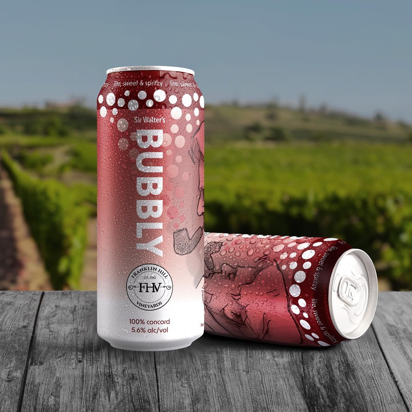 We were so excited when @franklinhillvin came to us about designing the label for their new canned Bubbly. They spritzed up their popular Sir Walter&rsquo;s Red, and wanted to use the illustration from the original bottle label. We decided to keep it