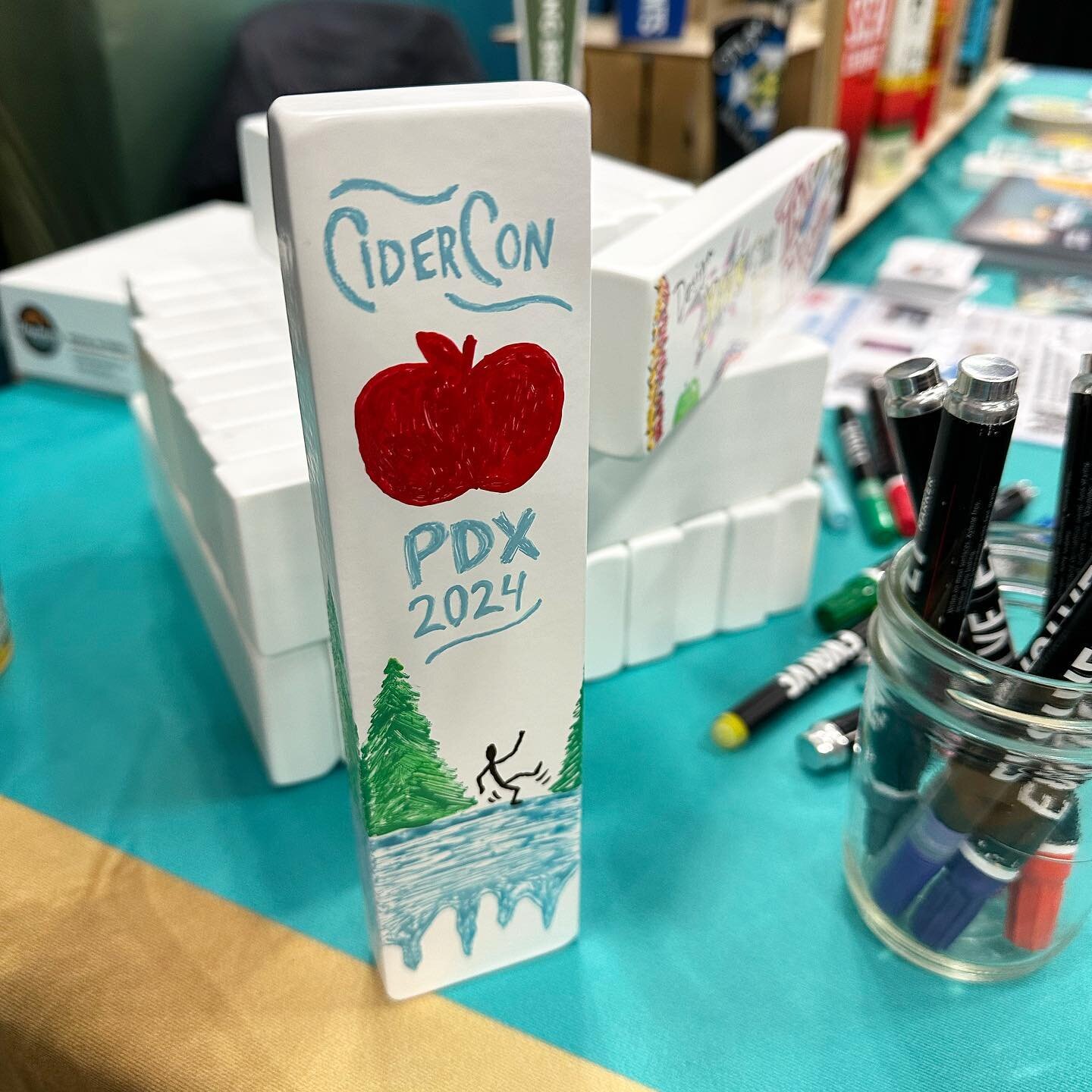 If you made it to Portland for @pickcider CiderCon, come by booths 516 &amp; 518 to say hi and decorate a tap handle! Here&rsquo;s one Taylor whipped up.