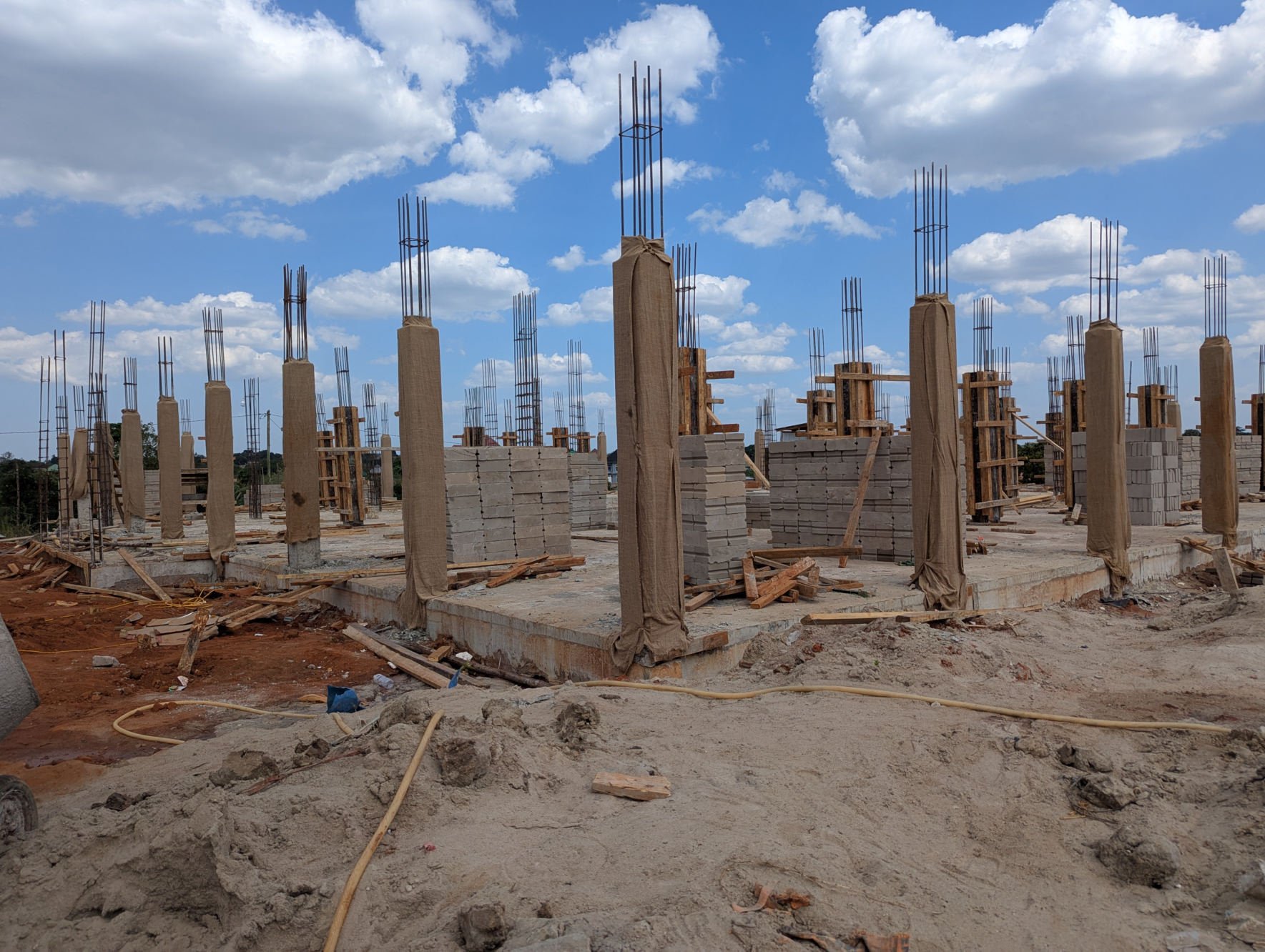 Concrete pillars ready for the second floor.