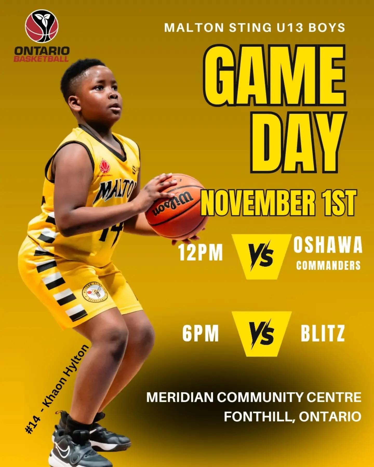 🔥 2025-26 STING SEASON IS HERE! 🐝🏀

All 3 of our Malton Sting Boys Teams are buzzing into action this weekend &mdash; let&rsquo;s get it, Sting Fam! 💪💛🖤

U13 Boys hit the court first in OBA action at Meridian Community Centre!
📅 Nov 1
🕛 Game 