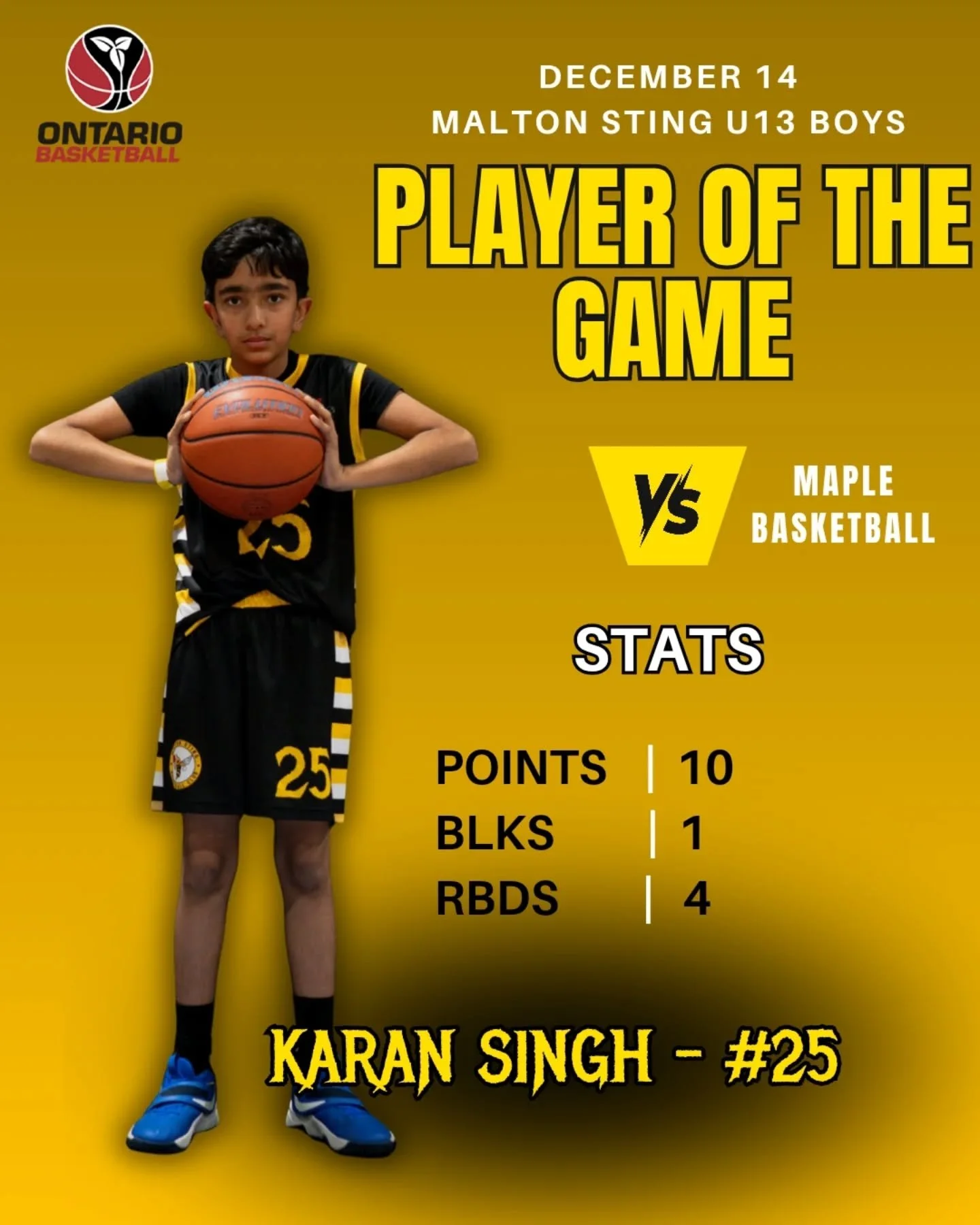 U13 PLAYER OF THE GAME | WEEK 3 GAME 1 | Karan Singh (#25)

Karan Singh hit his career high in every category this past weekend.  Amazing to see the progress of the former Jr. NBA member in his first full campaign with The Sting.

Keep up the amazing