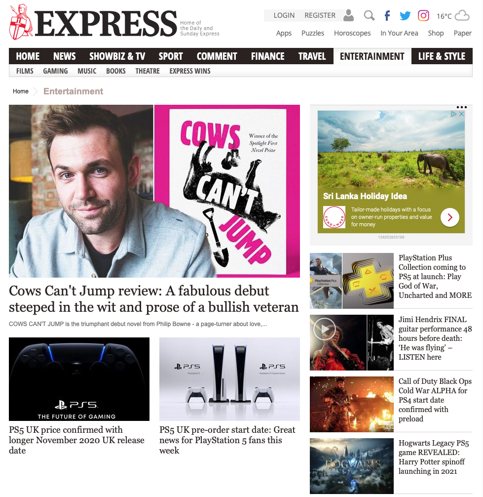 A lovely write-up for Cows Can’t Jump in the Daily Express.