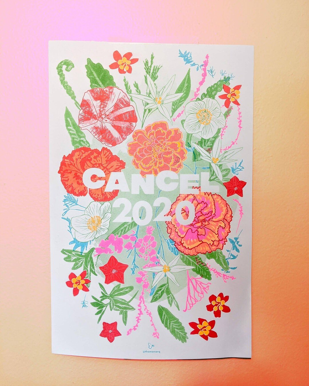 ⁣Thank you @paperpresspunch for working with me to print this visual spell! This 5 color risograph poster is definitely a mood 🙃⠀
⠀
Each hand drawn flower is a mix representing the chaos and despair of the year 2020 but also resiliency and strength:
