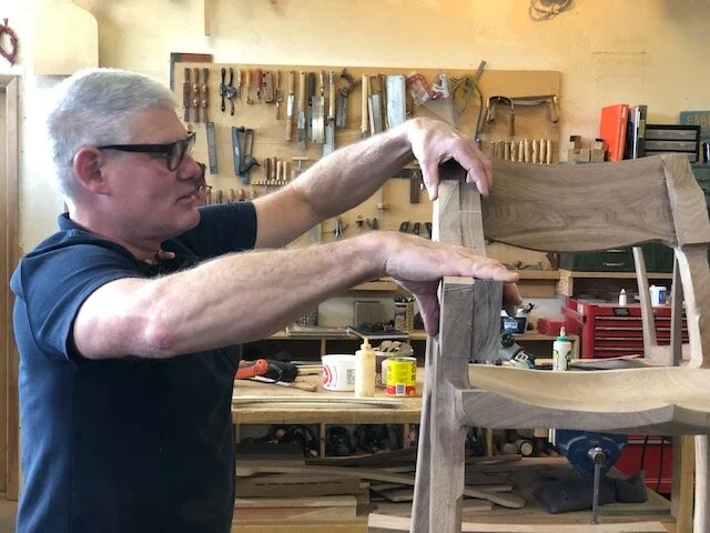 Ethan Hutchinson Custom woodworking class showing how to build wood dining chairs in professional wood workshop.