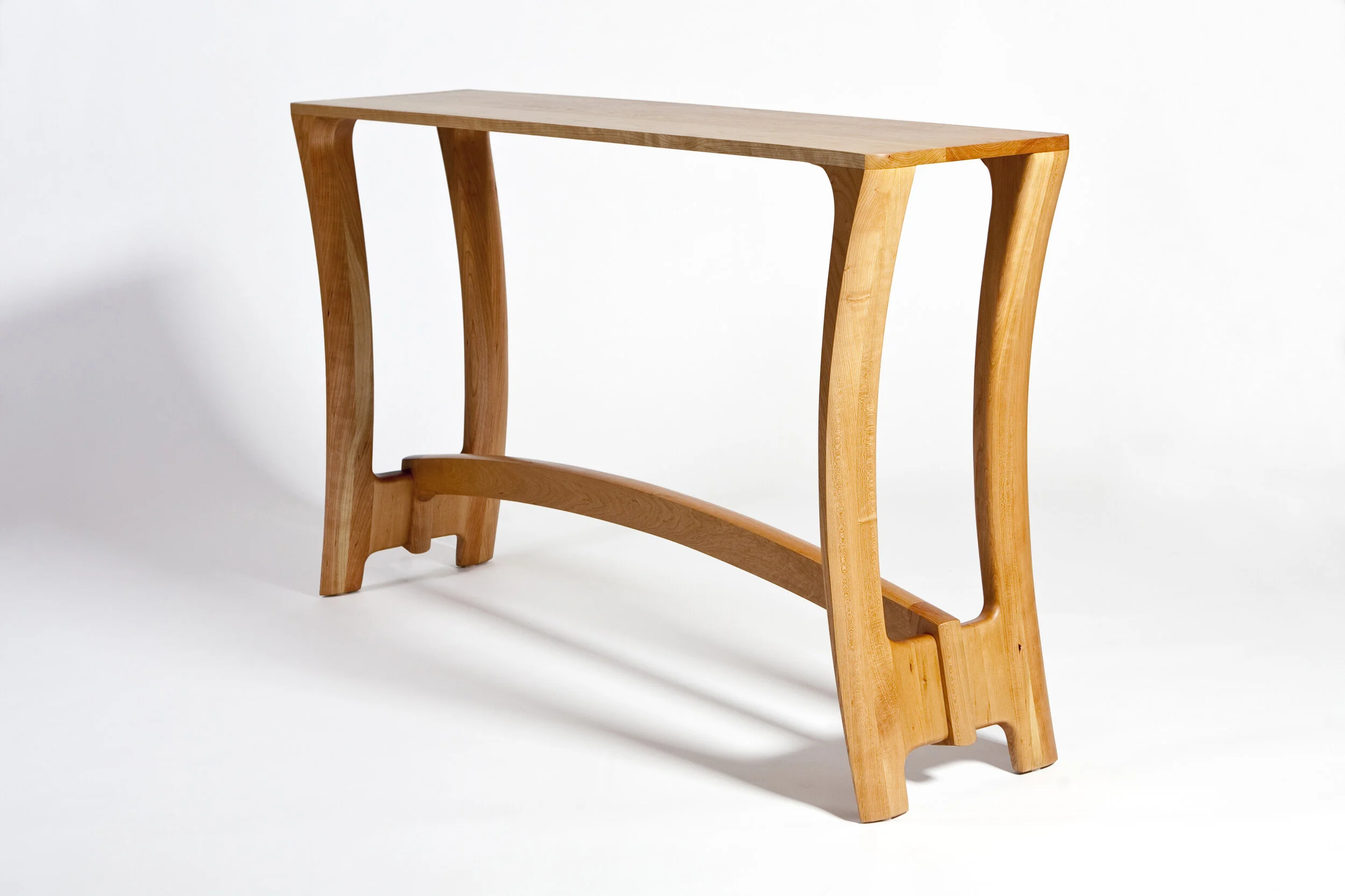Custom furniture console table with handcrafted curved legs in solid wood