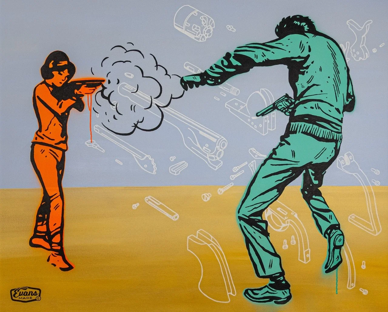 "Death of a Gunslinger" - 125 × 100cm, Acrylic on canvas