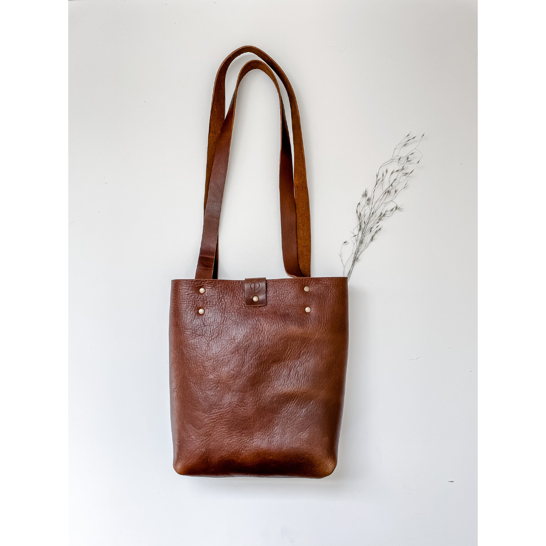 Regenerative leather mini tote - brown — lagom leather