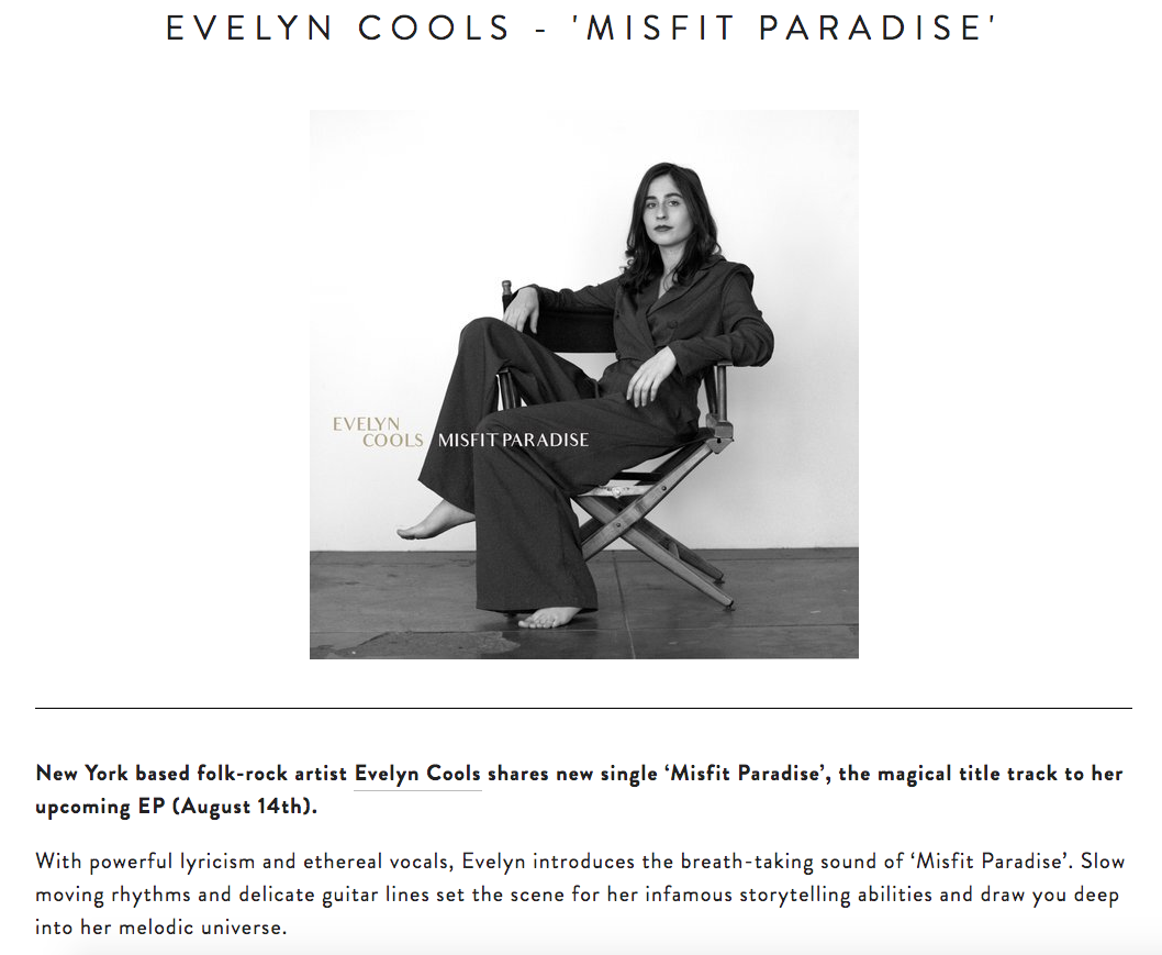 “With powerful lyricism and ethereal vocals […] Evelyn Cools sets herself apart as a songwriter extraordinaire.”When The Horn Blows