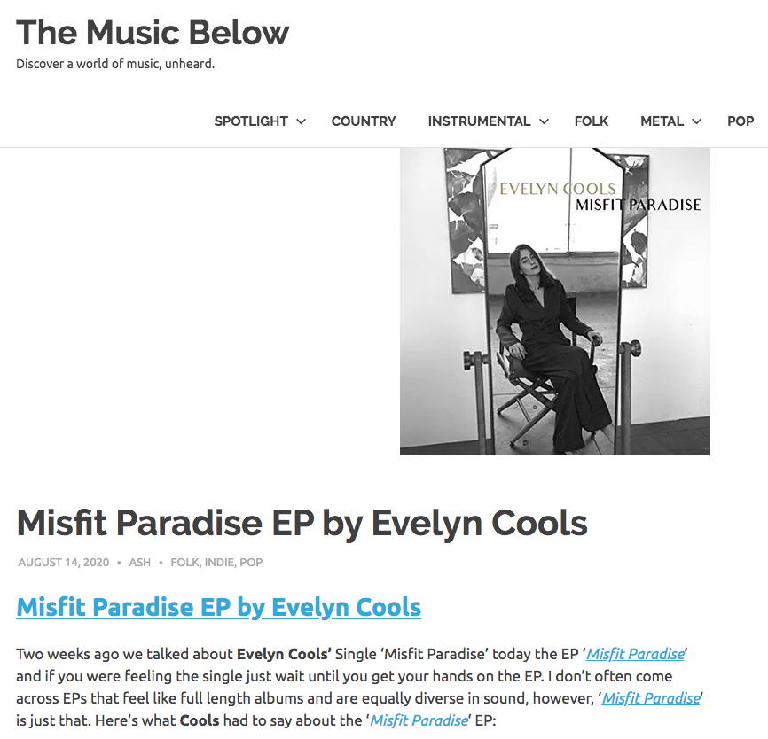 “Cools is certainly a brilliant songwriter. Not only was this&nbsp; EP well written, it’s filled with passion and truly hits the listener at the core of their being.”The Music Below
