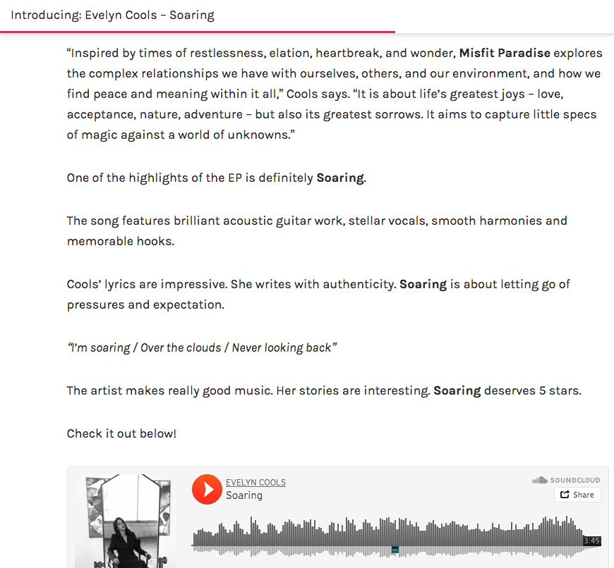 “The song features brilliant acoustic guitar work, stellar vocals, smooth harmonies and memorable hooks.”LEFUTUREWAVE