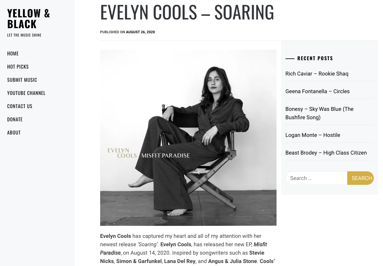 “Evelyn Cools&nbsp;has captured my heart and all of my attention with her newest release&nbsp;‘Soaring’.”Yellow &amp; Black