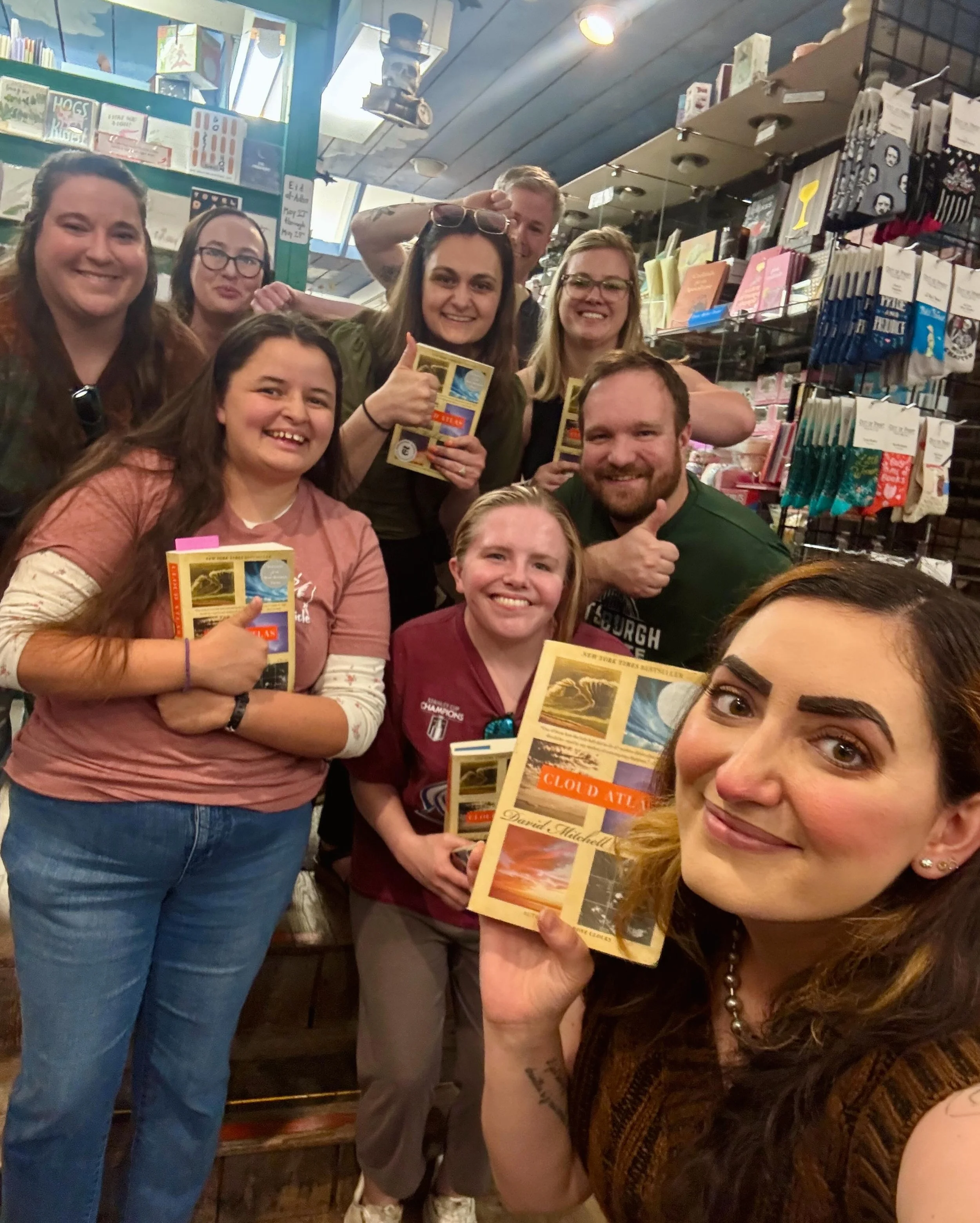 Thank you so much to everyone who came out last night for book club!! We had quite a lively discussion about Cloud Atlas! Join us next month for The Memory Police! Swipe through for the details! 🥰🩷