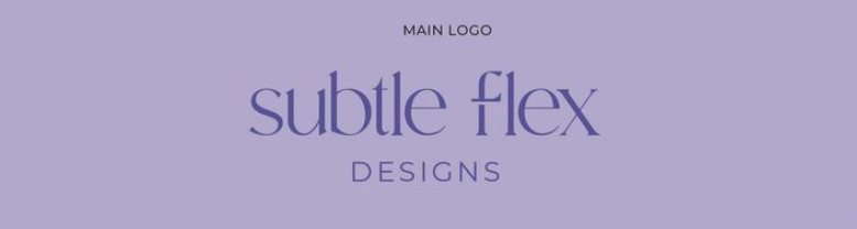 A logo reading "Subtle Flex Designs" in mid-tone purple text on a soft lavender background.