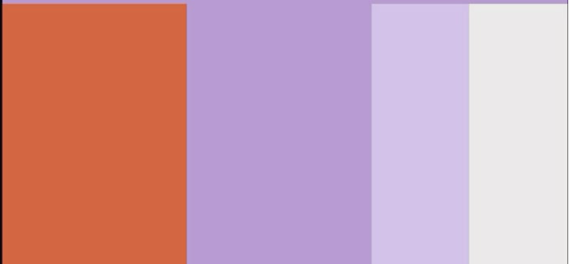 A four-swatch color palette showing orange, mid-tone purple, light lavender, and gray  side by side.