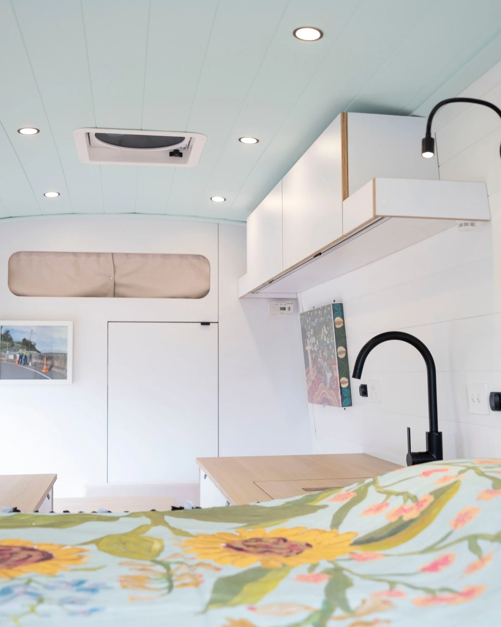 From a bold blue ceiling to clever shelving for plants and books, Rachel’s Ford Transit is anything but plain.
Light, bright, and full of personality, Bea proves that a camper can feel like your home — wherever you are.
Take a peek insi