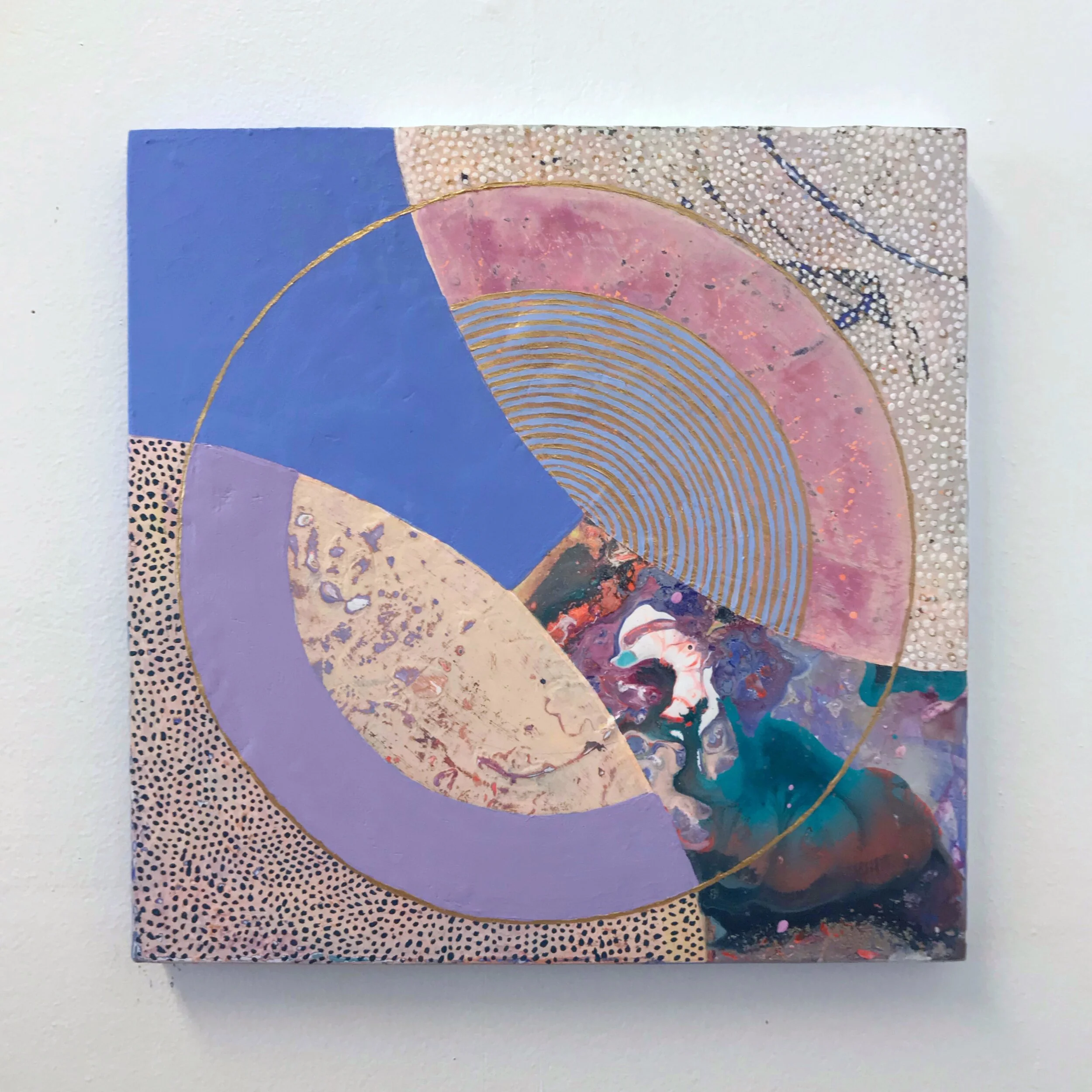 Acrylic, flashe, gouache and glitter on panel12”x12”