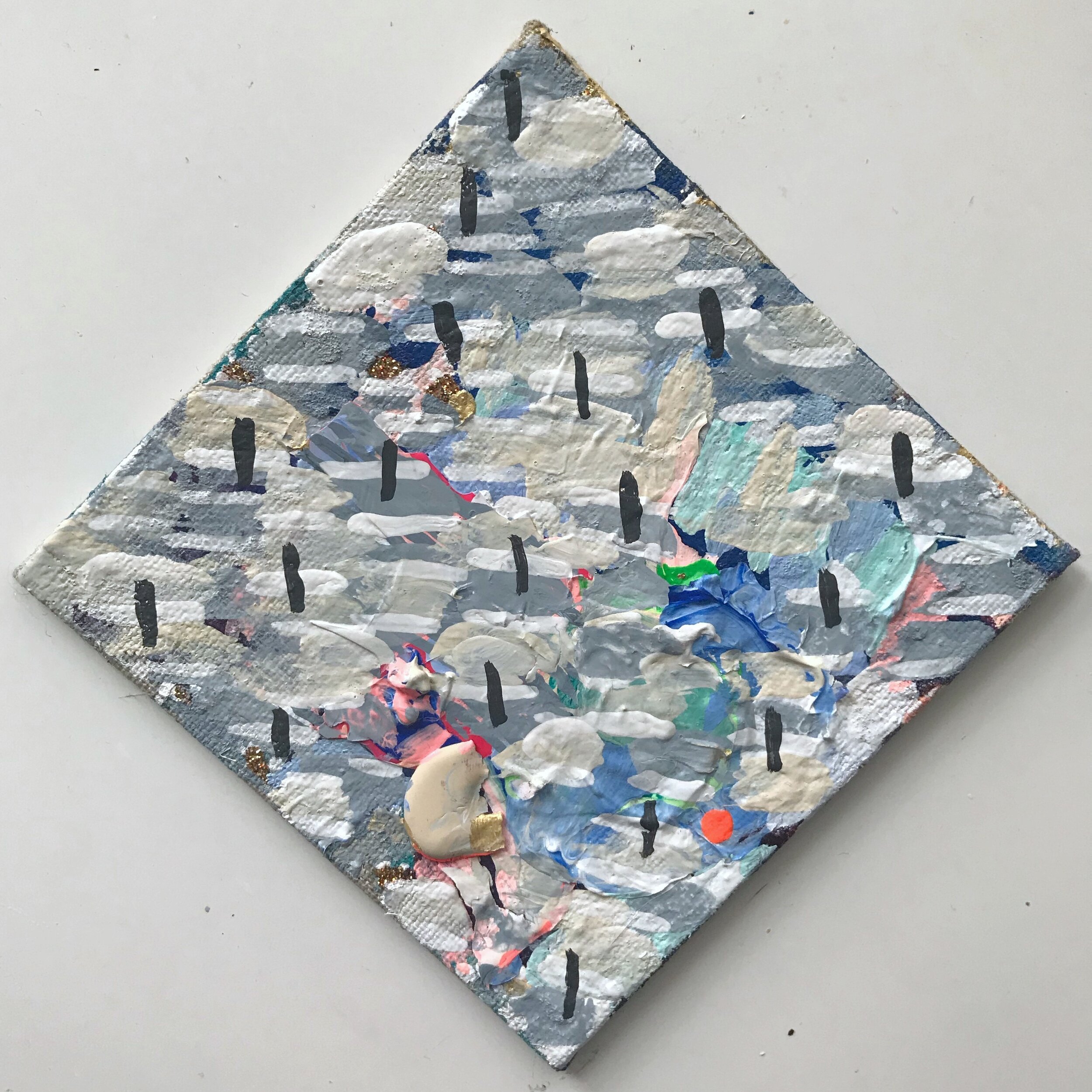 Acrylic, dried paint and glitter on panel4”x4”