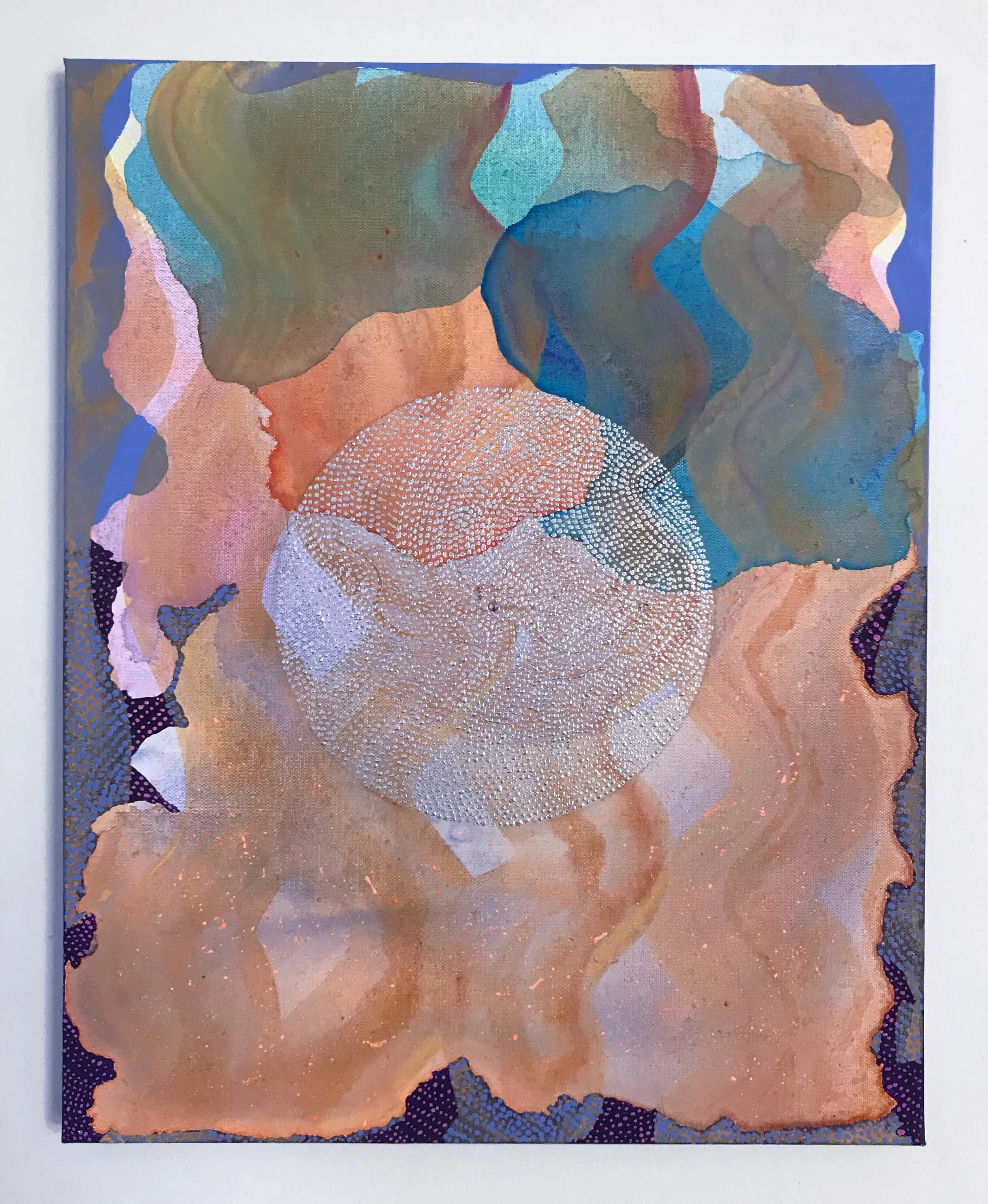Acrylic, flashe, gouache and rhinestone on canvas20”x16”