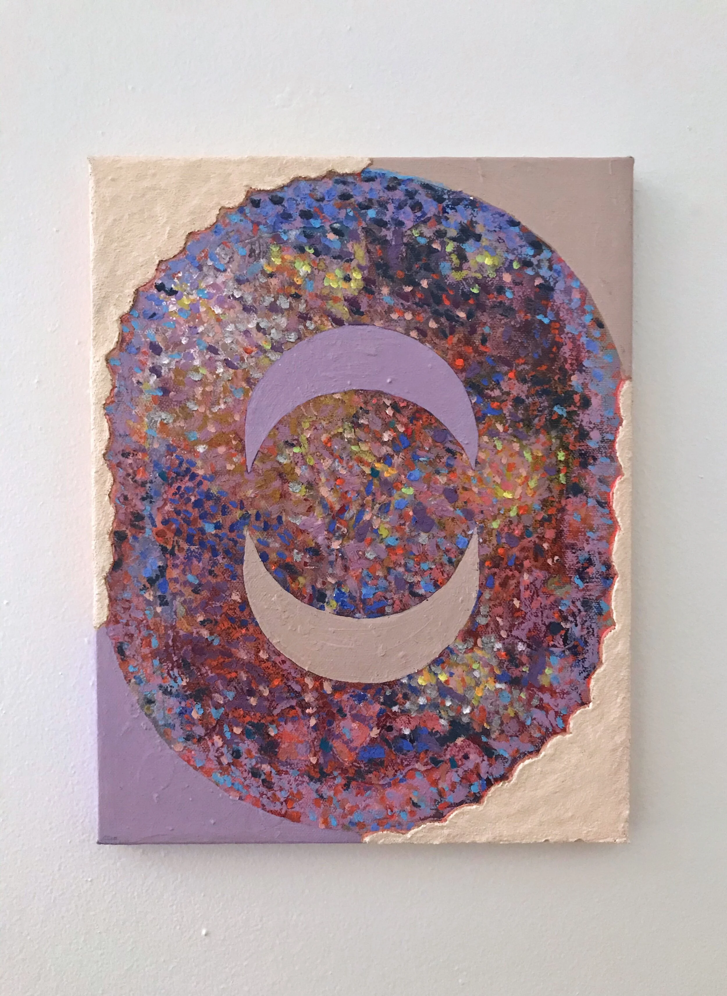 Acrylic, gouache, oil pastel and sand on canvas14”x11”