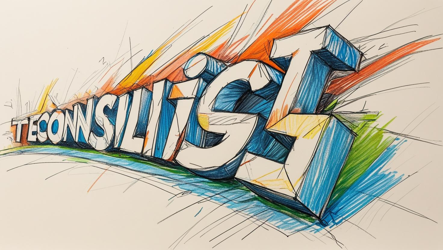 Colorful sketch of the words "TECHNOLOGY" and "CULTURE" in 3D block letters with vibrant colors and dynamic lines.