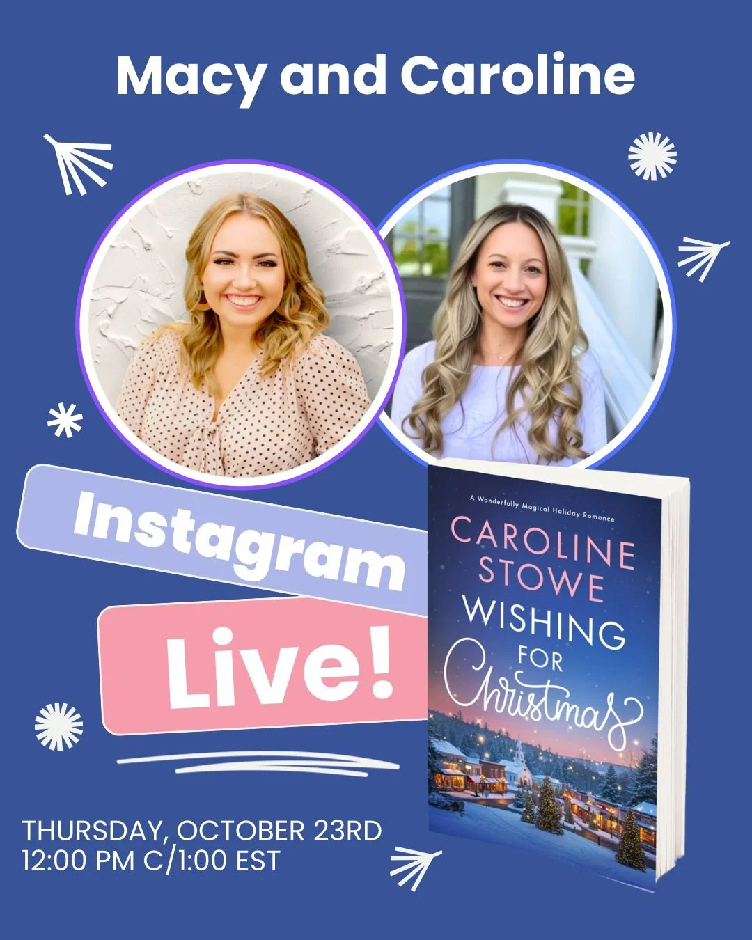 More fun to come!! ✨

After picking up your copy of Wishing for Christmas, make sure to set your calendar for THIS Thursday! @author_carolinestowe and I will be discussing her journey to writing, the inspiration behind the book, and everything that m