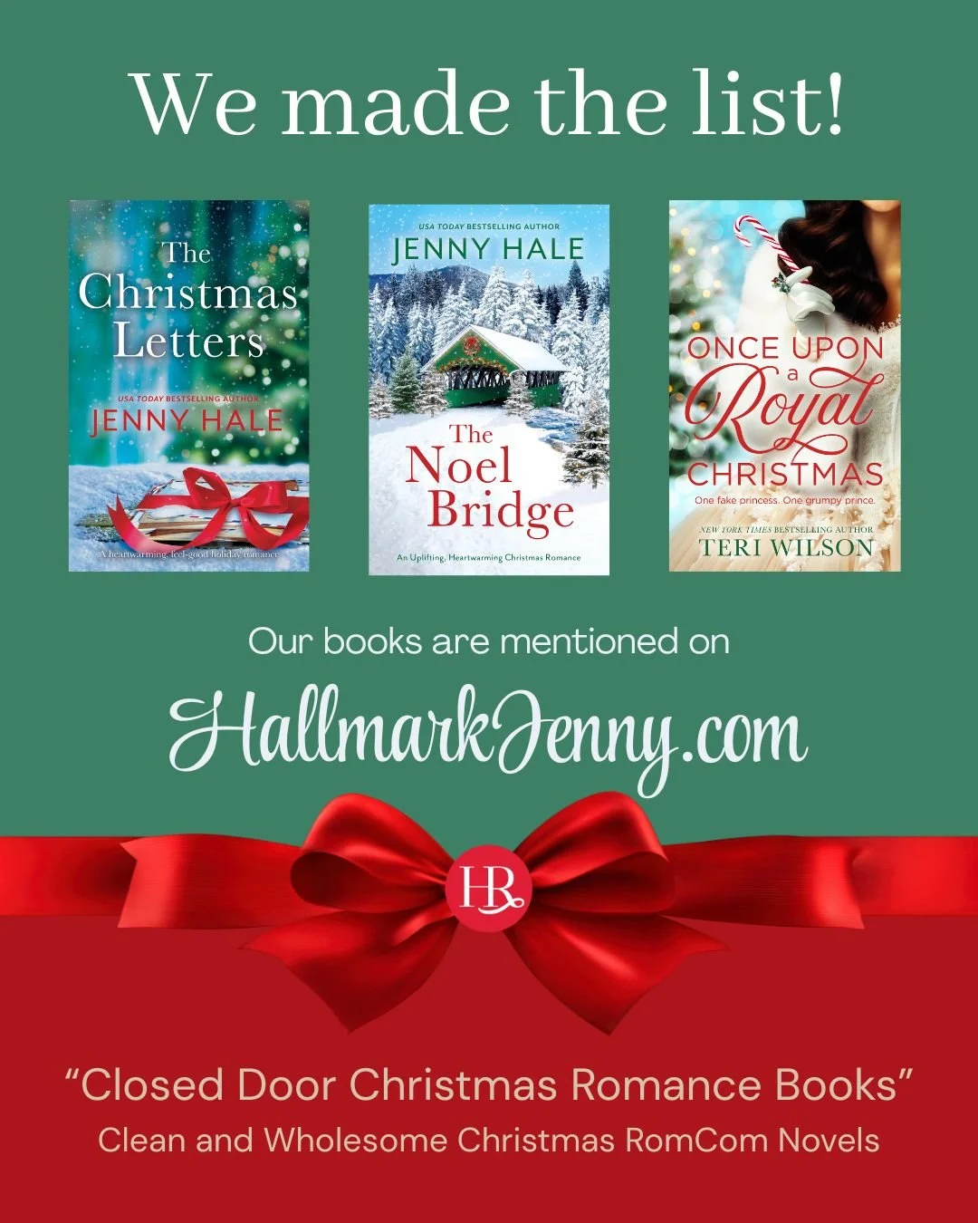 Feeling festive and honored! ✨ 

Our books are officially featured on Hallmark Jenny&rsquo;s list of top &ldquo;Closed Door Christmas Romance Books.&rdquo; 

If you love sweet, Hallmark-style holiday reads, these are for you! 🎄📖

Read more by follo