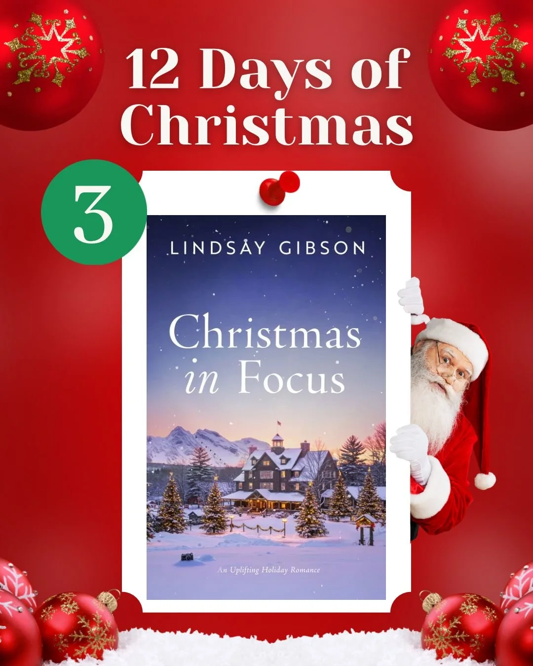 On the 3rd day of Christmas, we&rsquo;re heading to snowy Vermont with Christmas in Focus by @authorlindsaygibson! ❄️✨ 

A cozy, heart-tugging romance set in the charming ski town of Alpine Ridge. Absolutely perfect for curling up with on a winter ni