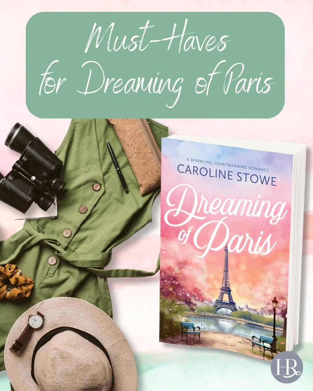 Dreaming of Paris by @author_carolinestowe requires some dreamy accessories! The must-haves for this story are a pair of binoculars for bird-watching, a hat and scrunchy to look chic, and some pens to annotate your book. It&rsquo;ll make for the perf