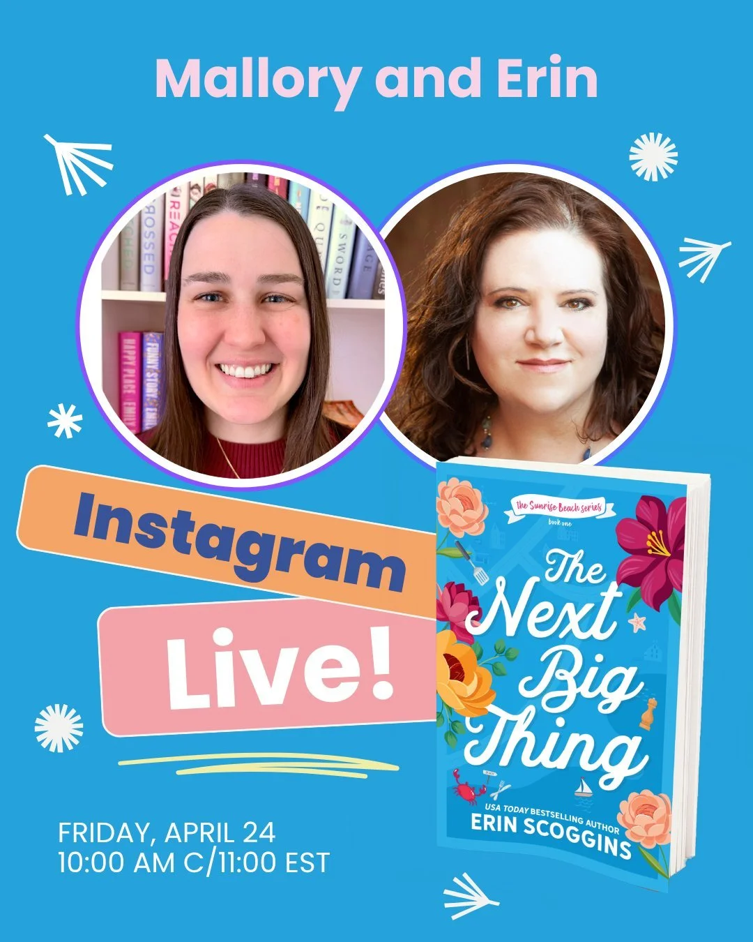 🚨 Instagram Live alert!! 🚨

Come join us for an Instagram Live to chat with @erinscoggins about her new book, The Next Big Thing! The Live will be tomorrow, April 24th at 10 AM Central/11 AM Eastern, so be sure to mark your calendars! 

We can&rsqu