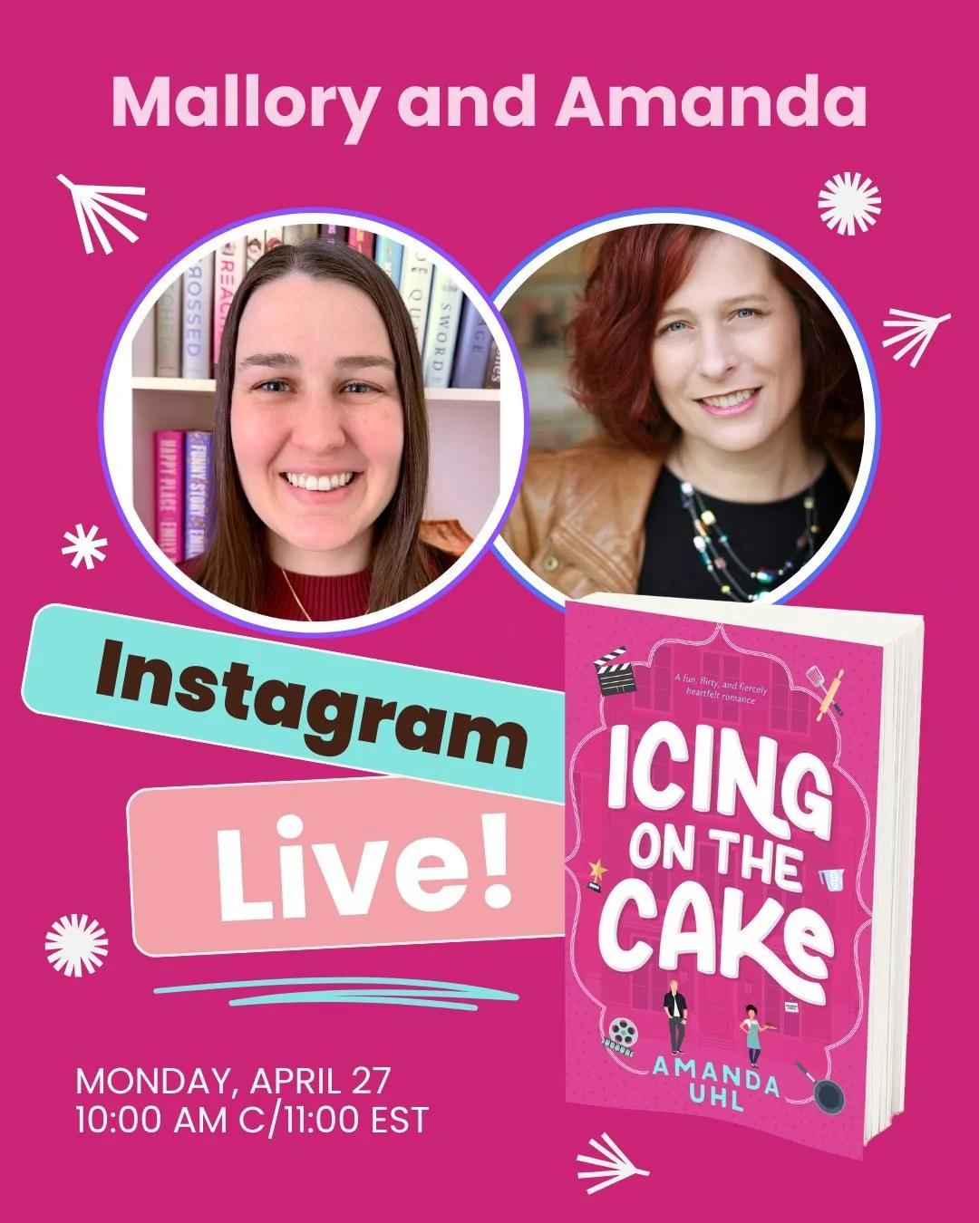🚨 Instagram Live alert!! 🚨

Come join us for an Instagram Live to chat with @amandauhlauthor about her new book, Icing on the Cake! The Live will be tomorrow, April 27th at 10 AM Central/11 AM Eastern, so be sure to mark your calendars! 

We can&rs