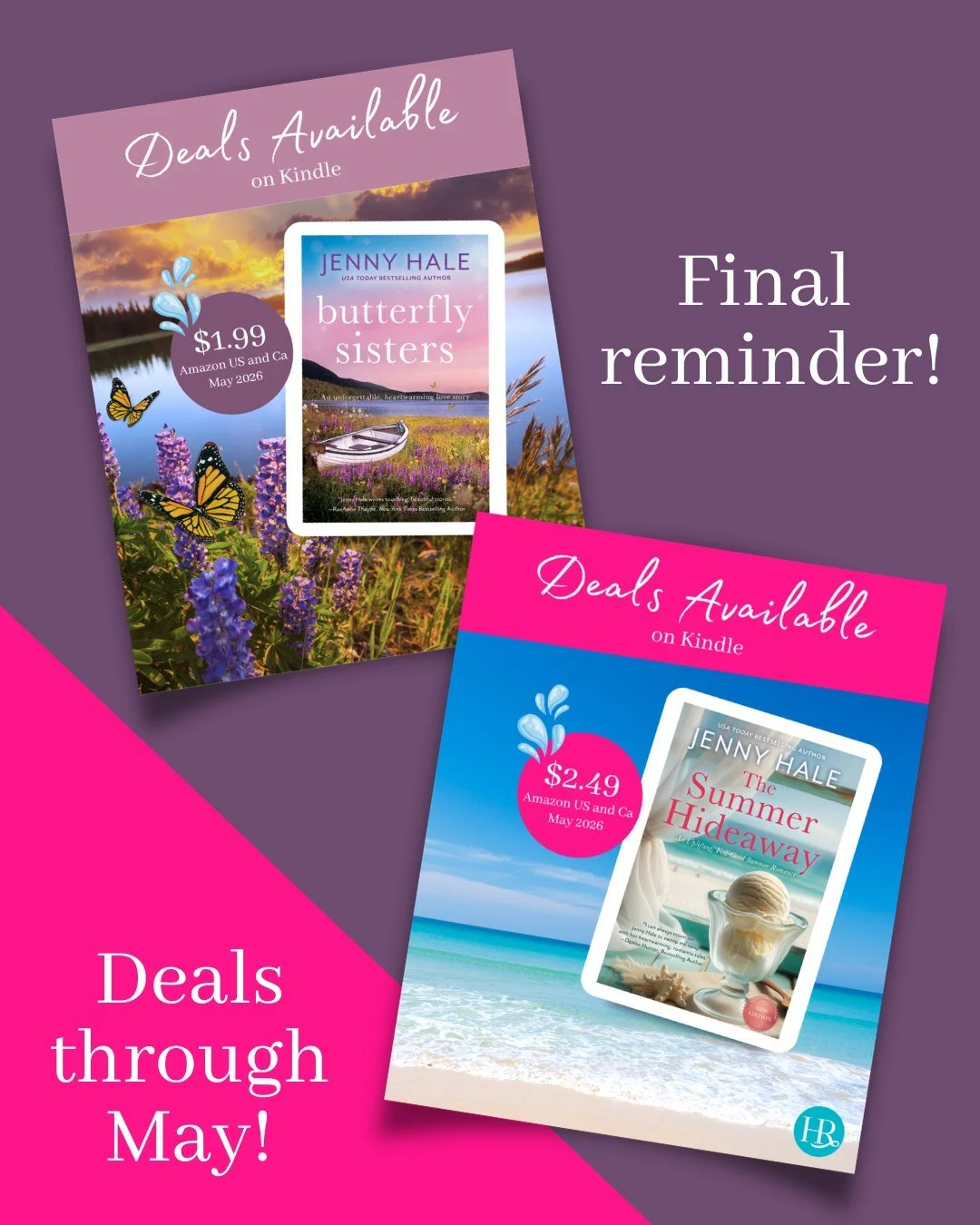 May is almost through, and so are these amazing book deals! If you want to stock up on some beach reads for the summer, now&rsquo;s the time to do it. Grab @jhaleauthor&rsquo;s Butterfly Sisters for $1.99 or The Summer Hideaway for $2.49 on Amazon US