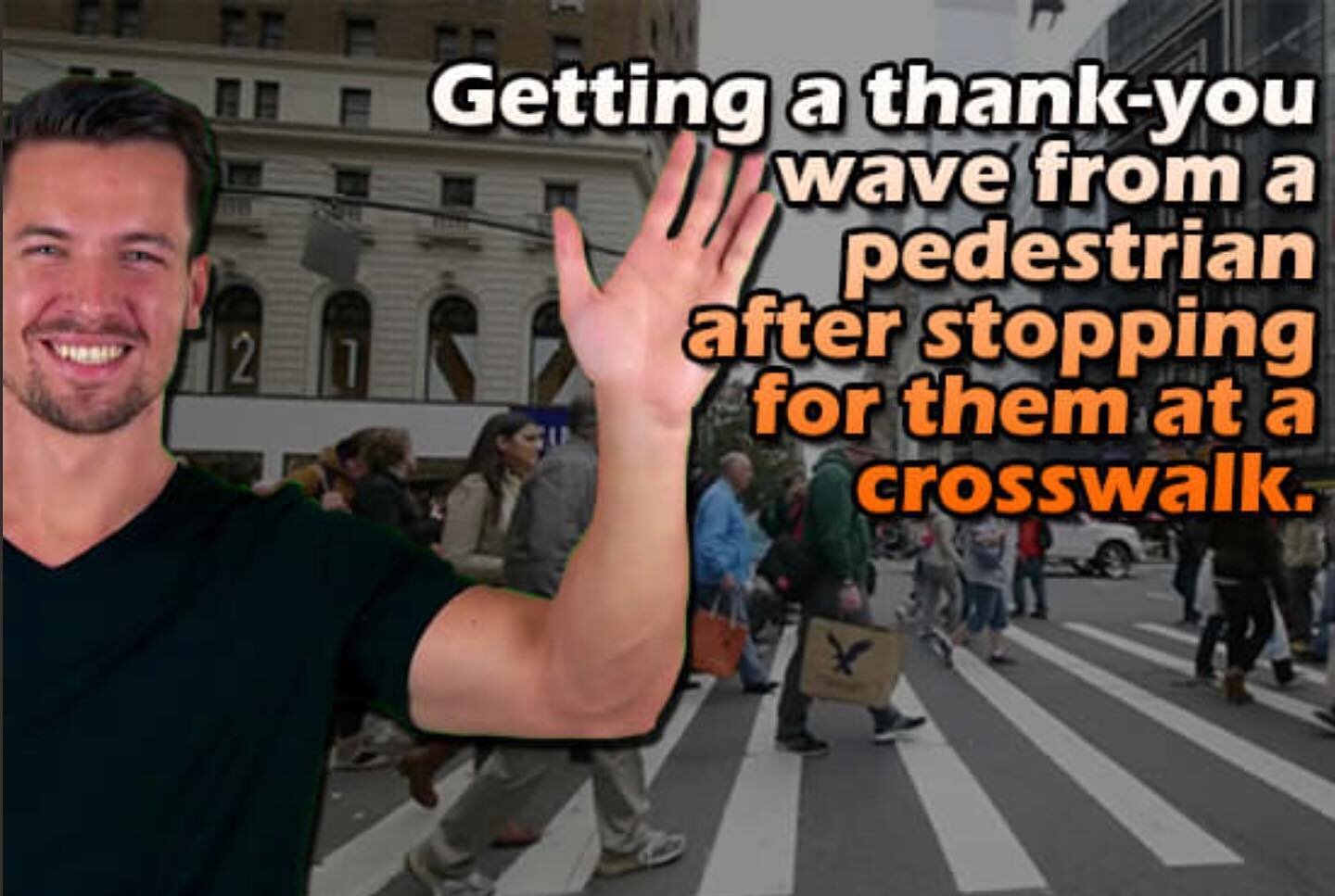 Apparently less than 50% of people wave to say thanks to drivers who stop at pedestrian crossings? 

Do you still wave a thanks?