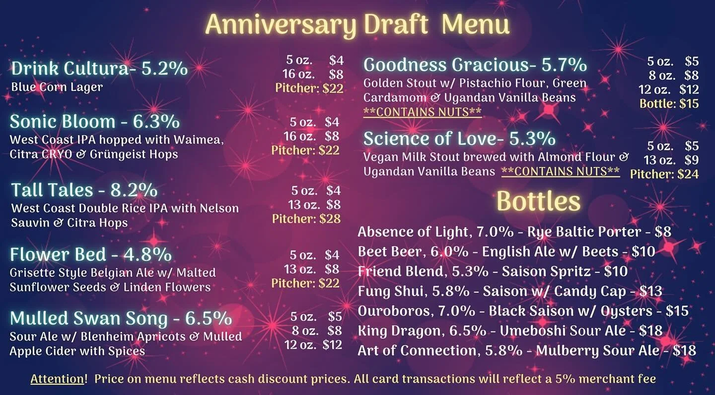 Anniversary weekend drink list!

What a treat to see all these projects coming together.

See you soon!