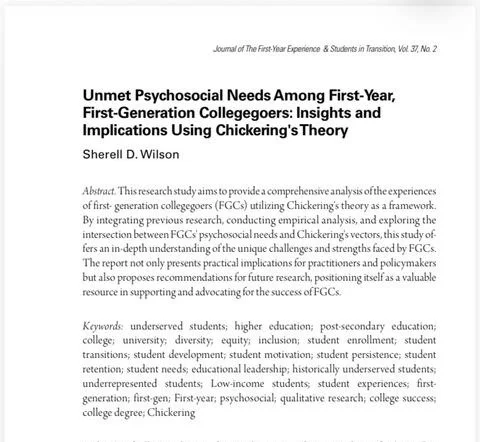 Unmet Psychosocial Needs Among First-Year, First-Generation Collegegoers