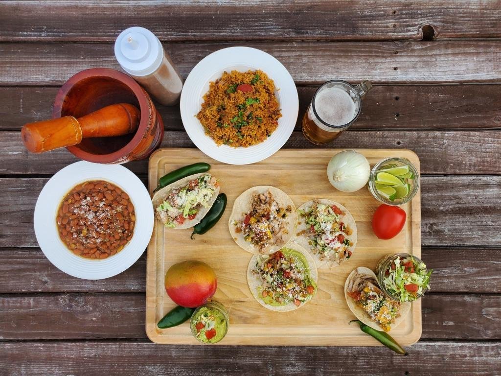 Some of Our Taco Options with Beans and Rice