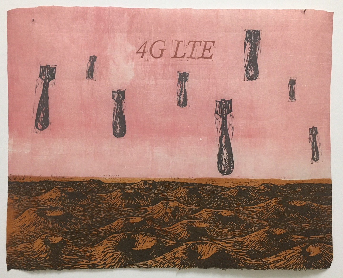 4G LTE - 2017 - Woodcut - 26" x 30"