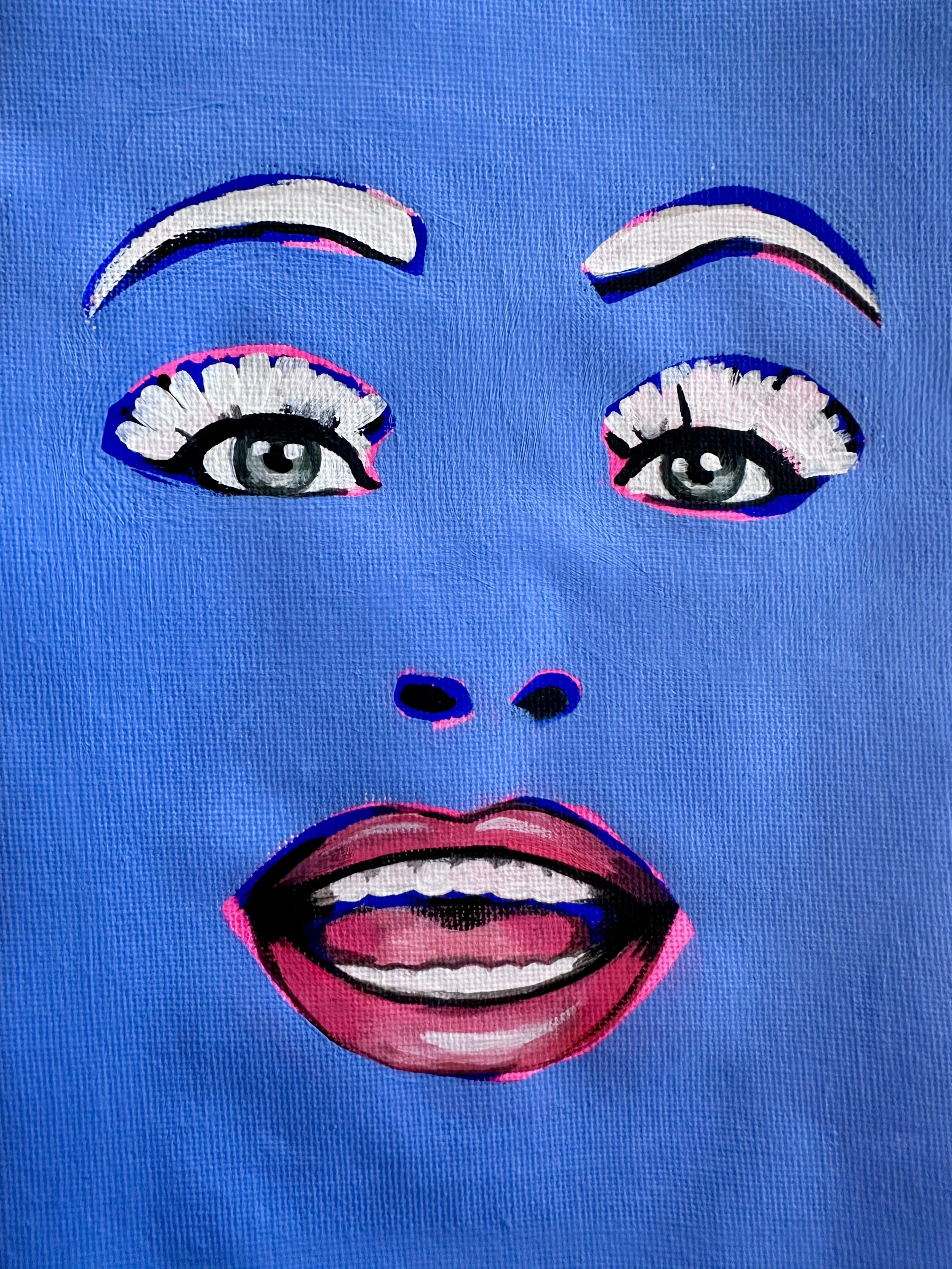 Mulligrubs faces - periwinkle blue - A5 original artwork