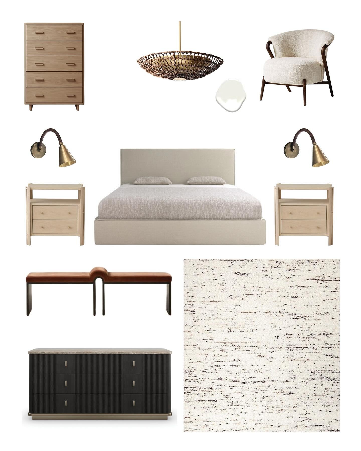 Final selections for the primary bedroom at Muted yet Modern. Swipe to see the inspiration board for this room. Can&rsquo;t wait to see these in the space come install day!