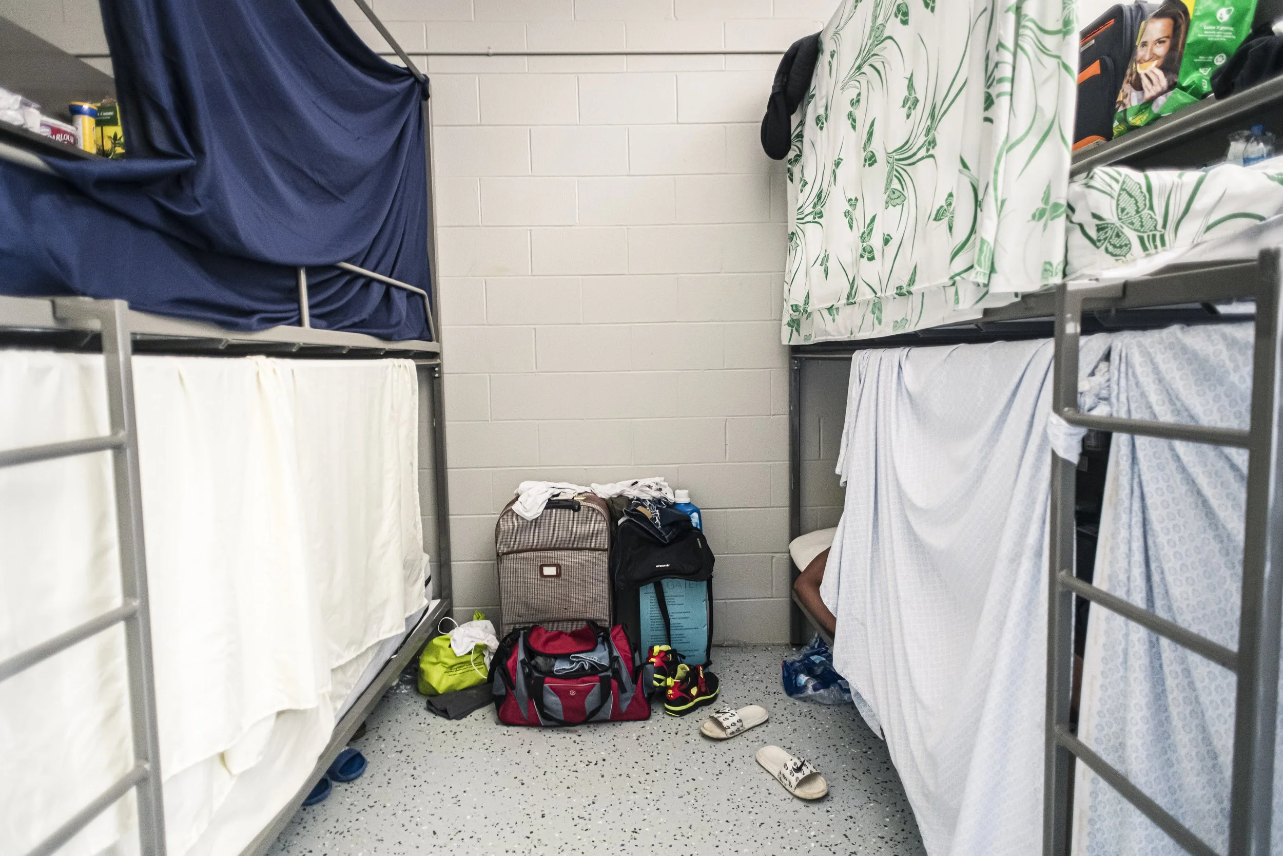  Bunkbeds used by migrant workers in the housing facility at  Cervini Farms is photographed in Leamington., Ont., on Sunday, Aug., 1, 2021. While the bedrooms accommodate up to eight people, each bunk is  the only private space a worker has. (Christo