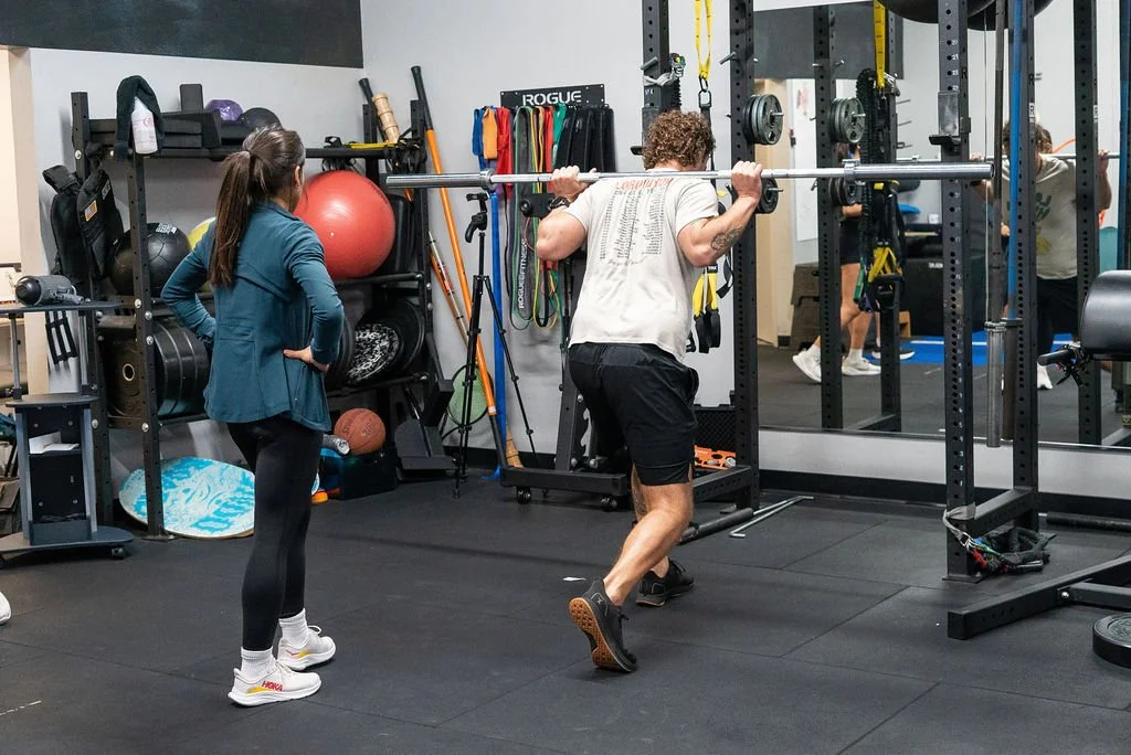 Dr. Susie DPT, OCS at Athletic Edge PT teaching strength through controlled movements